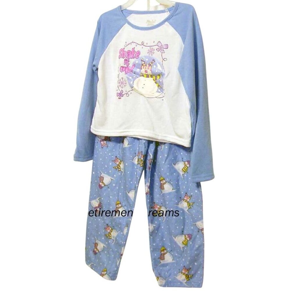 Girls 2 pc Pajama SET XS 4 5  PJs Blue SNOWMAN Snow Globe Christmas Holiday NEW